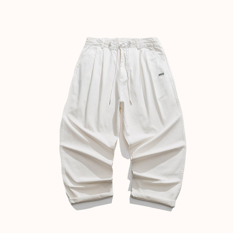 Cotton Drawstring Straight Loose Fit Pants