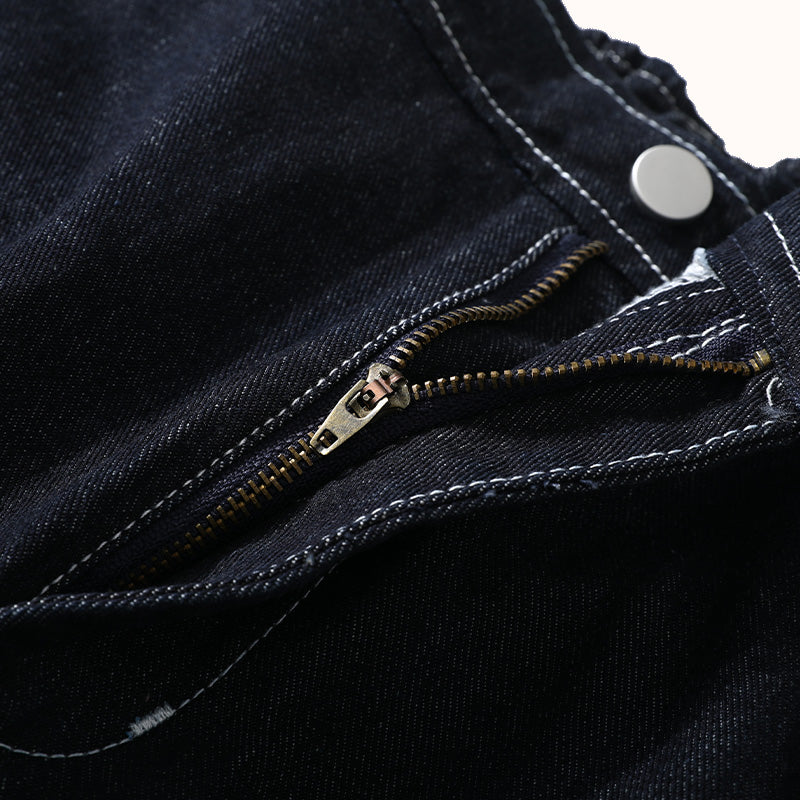 Topstitched Heavyweight Cotton Jeans