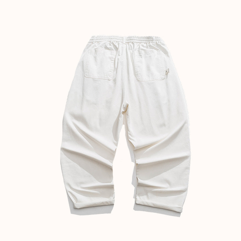 Cotton Drawstring Straight Loose Fit Pants