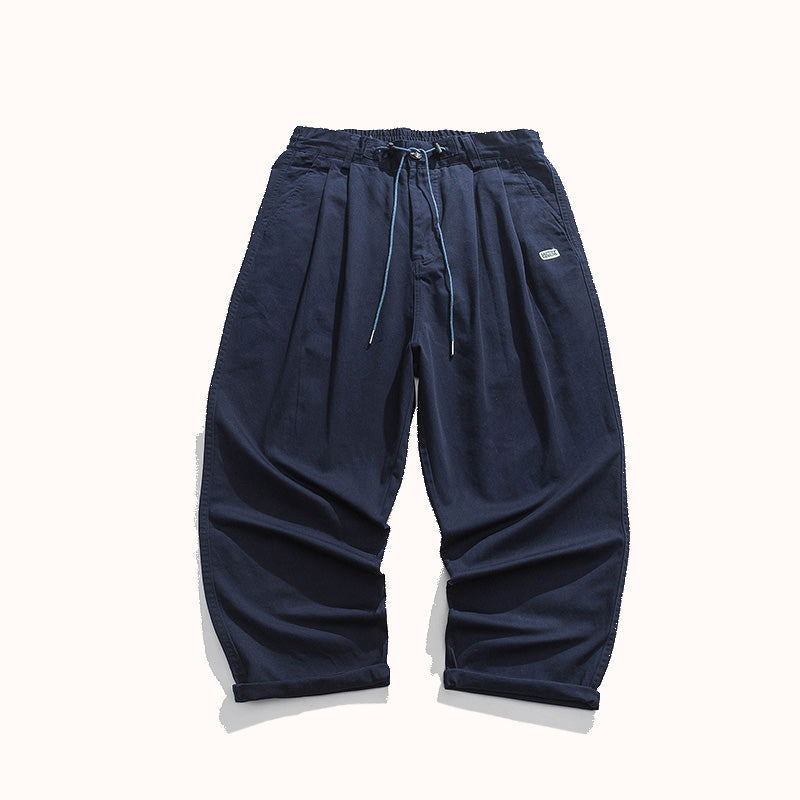 Cotton Drawstring Straight Loose Fit Pants