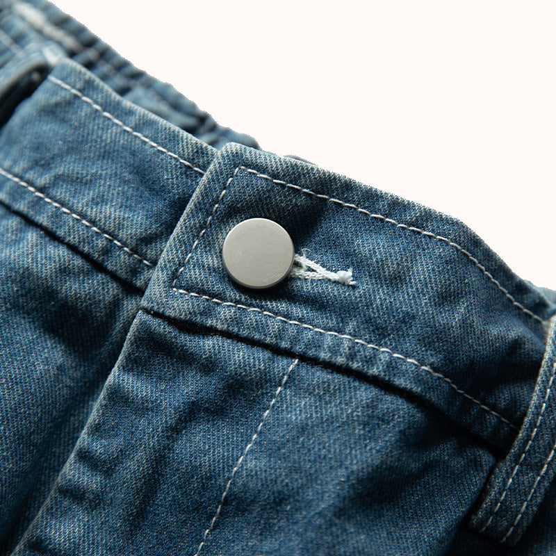 Topstitched Heavyweight Cotton Jeans