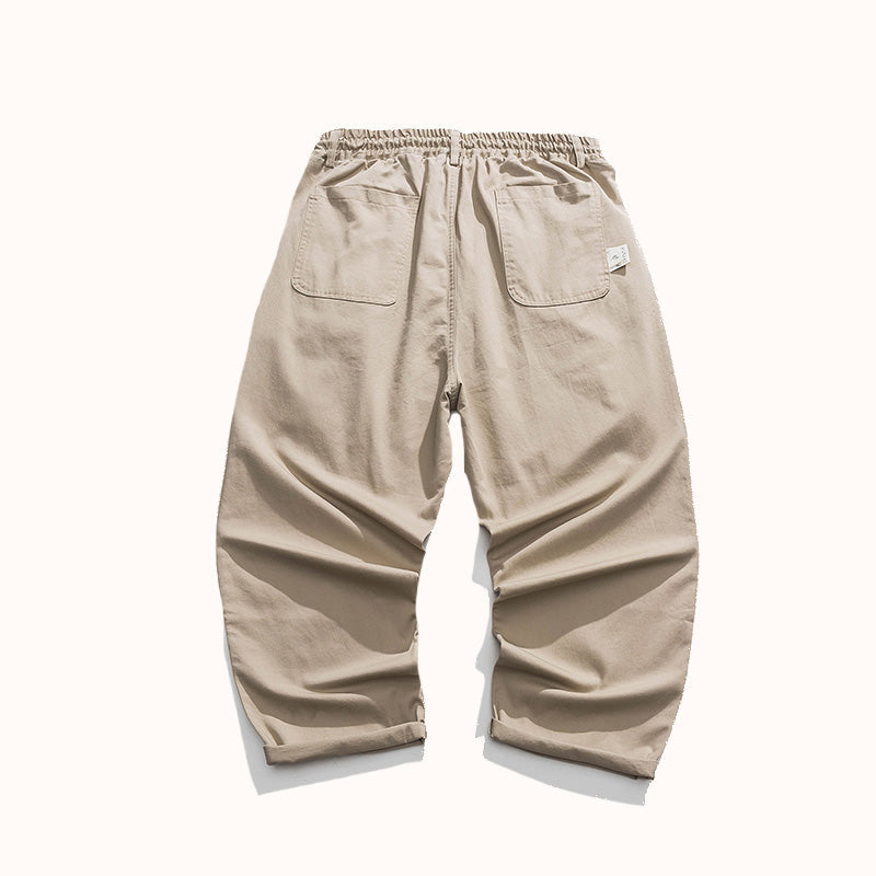 Cotton Drawstring Straight Loose Fit Pants