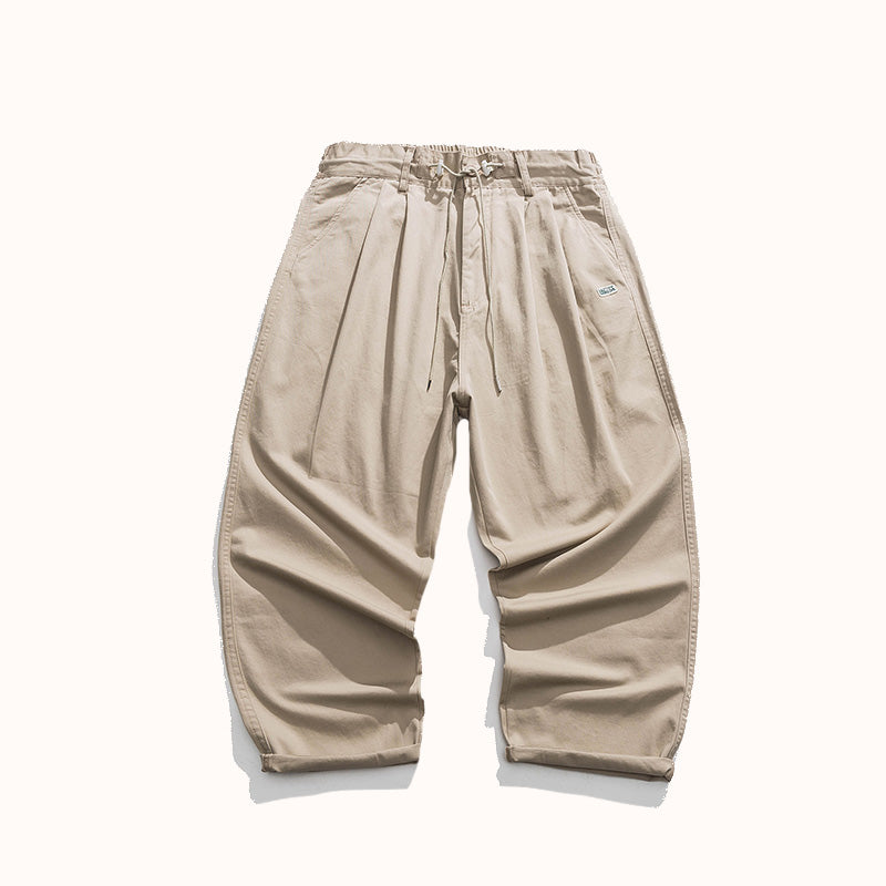 Cotton Drawstring Straight Loose Fit Pants